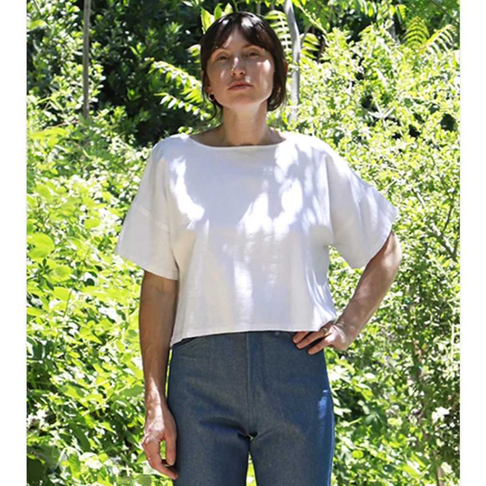 Me & Arrow Drop Shoulder Tee in White- Size Small